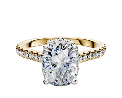 18K Two Tone 4 Prong Collar Cathedral Dome 1-Row-Pave 2.5mm Engagement Ring