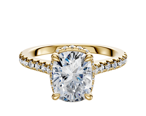 18K Yellow Gold 4 Prong Collar Cathedral Dome 1-Row-Pave 2.5mm Engagement Ring
