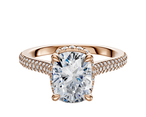 18K Rose Gold 4 Prong Collar Cathedral Dome 3-Row-Pave 2.0mm Engagement Ring