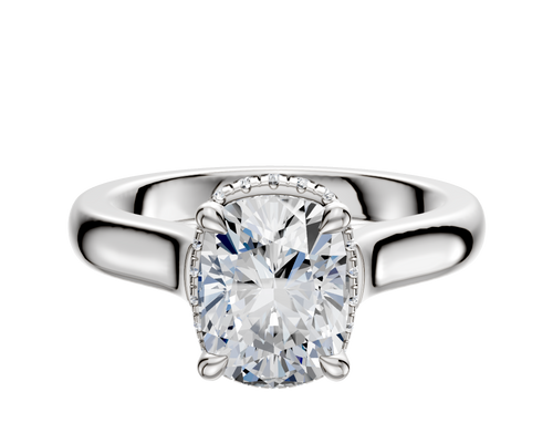 14K White Gold 4 Prong Collar Cathedral Dome 3.0mm Engagement Ring