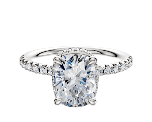 Platinum 4 Prong Collar Classic Dome 1-Row-Pave 2.5mm Engagement Ring