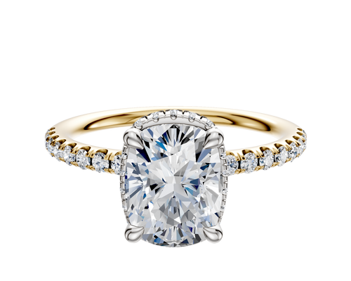 18K Two Tone 4 Prong Collar Classic Dome 1-Row-Pave 2.5mm Engagement Ring