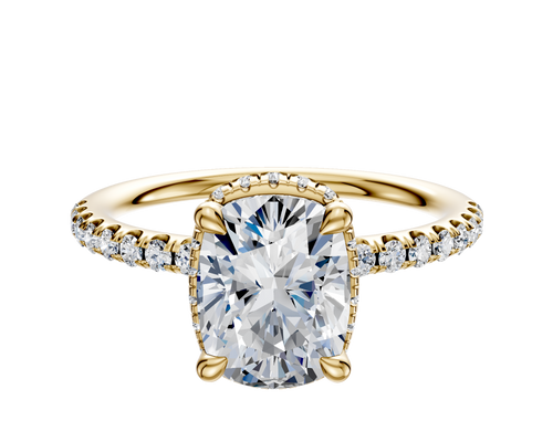 14K Yellow Gold 4 Prong Collar Classic Dome 1-Row-Pave 2.5mm Engagement Ring