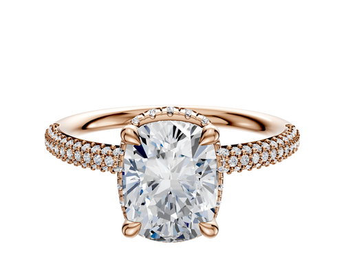 18K Rose Gold 4 Prong Collar Classic Dome 3-Row-Pave 2.0mm Engagement Ring