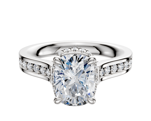 18K White Gold 4 Prong Collar Cathedral Flat 1-Row-Pave 2.5mm Engagement Ring