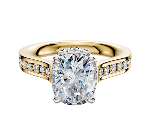 14K Two Tone 4 Prong Collar Cathedral Flat 1-Row-Pave 2.5mm Engagement Ring