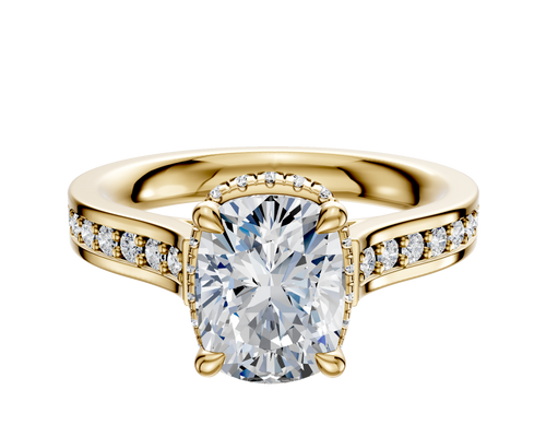 18K Yellow Gold 4 Prong Collar Cathedral Flat 1-Row-Pave 2.5mm Engagement Ring
