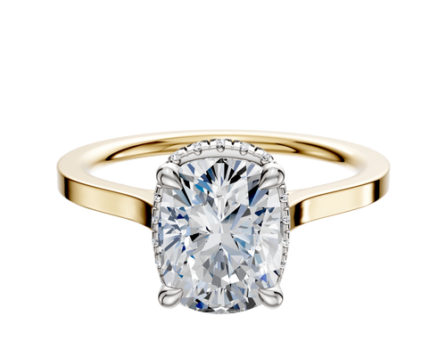 14K Two Tone 4 Prong Collar Cathedral Flat 1.5mm Engagement Ring