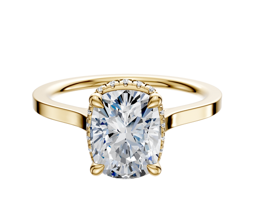 18K Yellow Gold 4 Prong Collar Cathedral Flat 1.5mm Engagement Ring