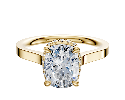 18K Yellow Gold 4 Prong Collar Cathedral Flat 2.0mm Engagement Ring