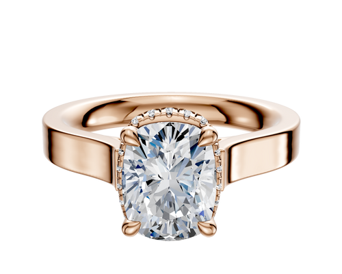 18K Rose Gold 4 Prong Collar Cathedral Flat 3.0mm Engagement Ring