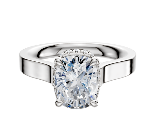 18K White Gold 4 Prong Collar Cathedral Flat 3.0mm Engagement Ring