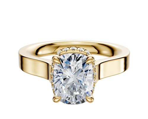 18K Yellow Gold 4 Prong Collar Cathedral Flat 3.0mm Engagement Ring