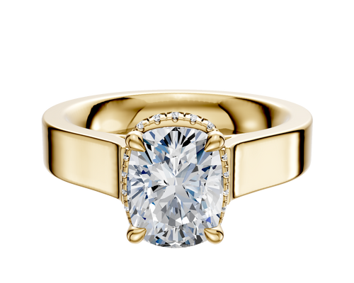 18K Yellow Gold 4 Prong Collar Cathedral Flat 4.0mm Engagement Ring