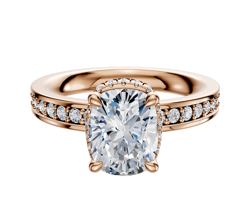 18K Rose Gold 4 Prong Collar Classic Flat 1-Row-Pave 2.5mm Engagement Ring