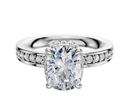 Platinum 4 Prong Collar Classic Flat 1-Row-Pave 2.5mm Engagement Ring