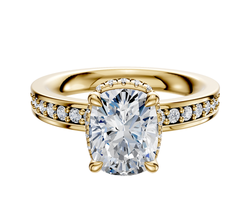 18K Yellow Gold 4 Prong Collar Classic Flat 1-Row-Pave 2.5mm Engagement Ring