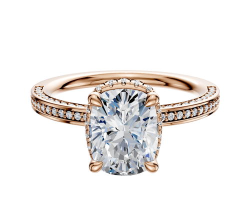 18K Rose Gold 4 Prong Collar Classic Flat 3-Row-Pave 2.0mm Engagement Ring