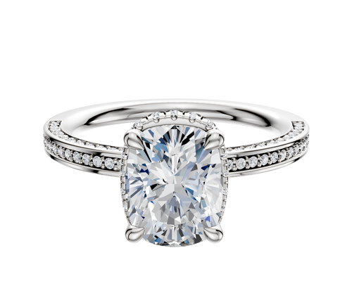 18K White Gold 4 Prong Collar Classic Flat 3-Row-Pave 2.0mm Engagement Ring