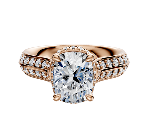 18K Rose Gold 4 Prong Collar Cathedral Knife Edge 1-Row-Pave 2.5mm Engagement Ring