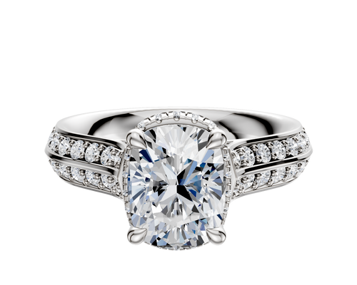 14K White Gold 4 Prong Collar Cathedral Knife Edge 1-Row-Pave 2.5mm Engagement Ring