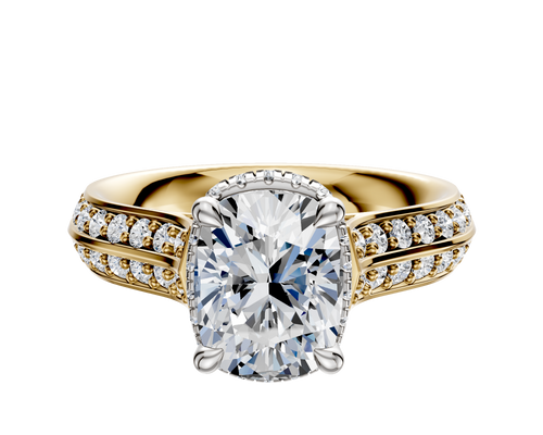 18K Two Tone 4 Prong Collar Cathedral Knife Edge 1-Row-Pave 2.5mm Engagement Ring