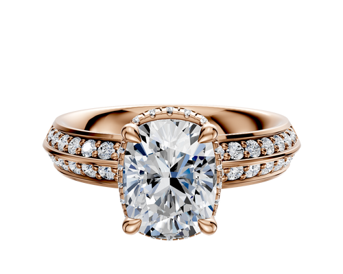 18K Rose Gold 4 Prong Collar Classic Knife Edge 1-Row-Pave 2.5mm Engagement Ring