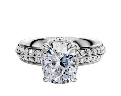 18K White Gold 4 Prong Collar Classic Knife Edge 1-Row-Pave 2.5mm Engagement Ring