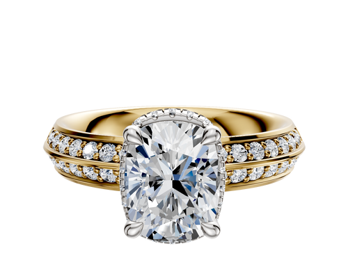 18K Two Tone 4 Prong Collar Classic Knife Edge 1-Row-Pave 2.5mm Engagement Ring