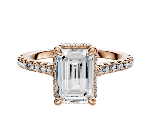 18K Rose Gold 4 Prong Collar Cathedral Dome 1-Row-Pave 2.5mm Engagement Ring