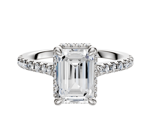 18K White Gold 4 Prong Collar Cathedral Dome 1-Row-Pave 2.5mm Engagement Ring