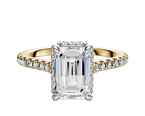 18K Two Tone 4 Prong Collar Cathedral Dome 1-Row-Pave 2.5mm Engagement Ring