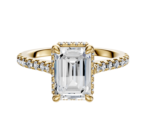 18K Yellow Gold 4 Prong Collar Cathedral Dome 1-Row-Pave 2.5mm Engagement Ring