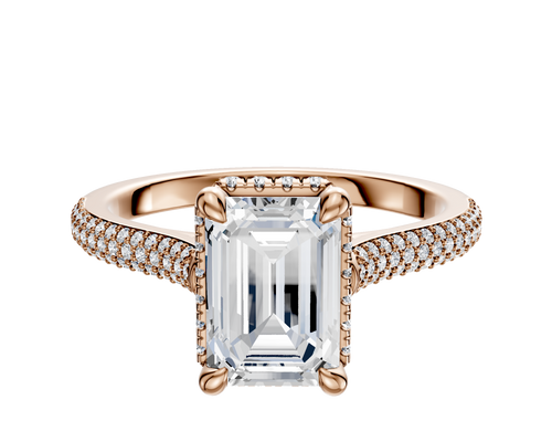 18K Rose Gold 4 Prong Collar Cathedral Dome 3-Row-Pave 2.0mm Engagement Ring