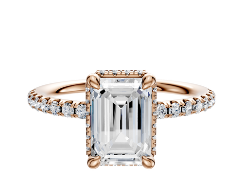18K Rose Gold 4 Prong Collar Classic Dome 1-Row-Pave 2.5mm Engagement Ring