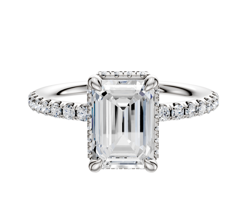 18K White Gold 4 Prong Collar Classic Dome 1-Row-Pave 2.5mm Engagement Ring