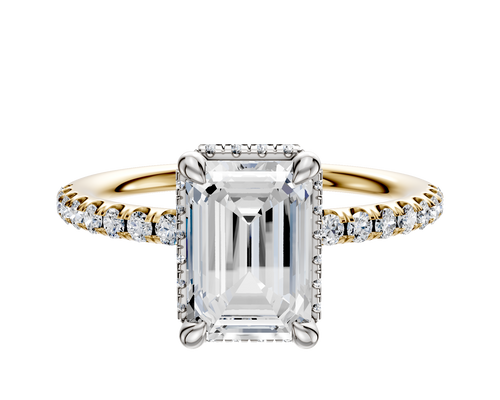 18K Two Tone 4 Prong Collar Classic Dome 1-Row-Pave 2.5mm Engagement Ring