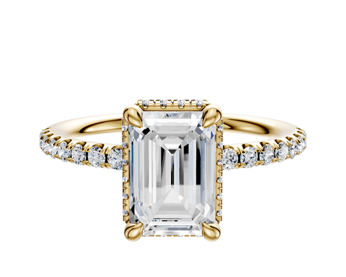 14K Yellow Gold 4 Prong Collar Classic Dome 1-Row-Pave 2.5mm Engagement Ring