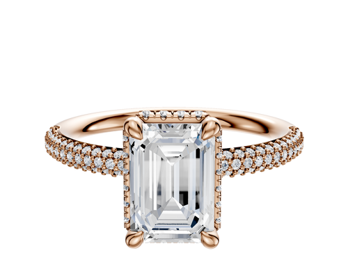 18K Rose Gold 4 Prong Collar Classic Dome 3-Row-Pave 2.0mm Engagement Ring
