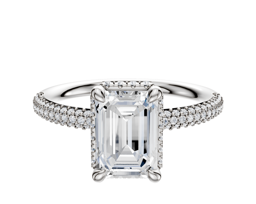 18K White Gold 4 Prong Collar Classic Dome 3-Row-Pave 2.0mm Engagement Ring