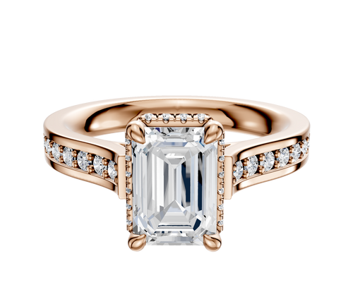 18K Rose Gold 4 Prong Collar Cathedral Flat 1-Row-Pave 2.5mm Engagement Ring