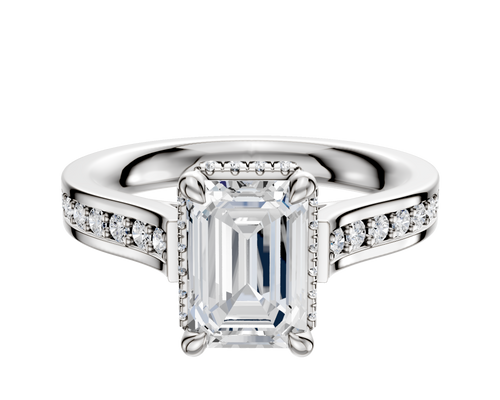 14K White Gold 4 Prong Collar Cathedral Flat 1-Row-Pave 2.5mm Engagement Ring