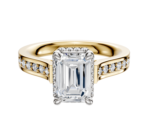 14K Two Tone 4 Prong Collar Cathedral Flat 1-Row-Pave 2.5mm Engagement Ring