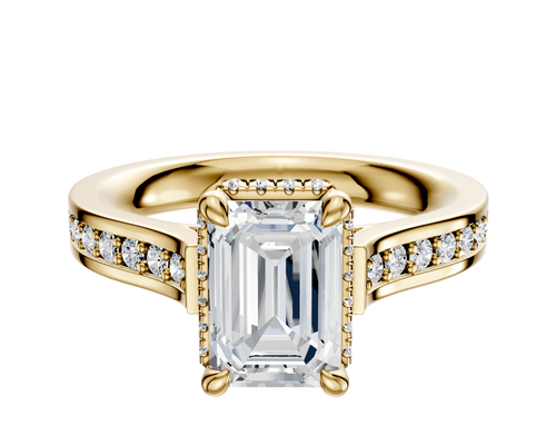 18K Yellow Gold 4 Prong Collar Cathedral Flat 1-Row-Pave 2.5mm Engagement Ring