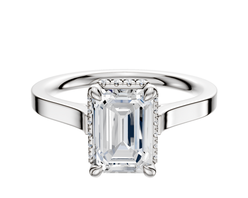 14K White Gold 4 Prong Collar Cathedral Flat 2.0mm Engagement Ring