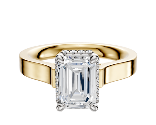 14K Two Tone 4 Prong Collar Cathedral Flat 3.0mm Engagement Ring