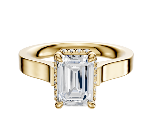 18K Yellow Gold 4 Prong Collar Cathedral Flat 3.0mm Engagement Ring