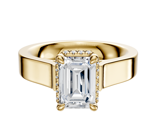 18K Yellow Gold 4 Prong Collar Cathedral Flat 4.0mm Engagement Ring