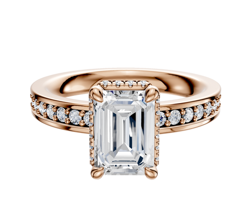 18K Rose Gold 4 Prong Collar Classic Flat 1-Row-Pave 2.5mm Engagement Ring