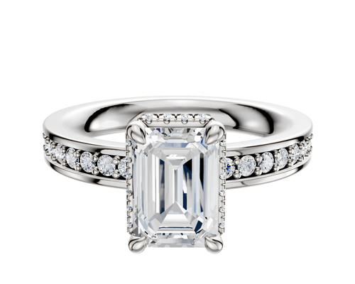 18K White Gold 4 Prong Collar Classic Flat 1-Row-Pave 2.5mm Engagement Ring